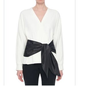 Women’s Tibi Chalky Drape Domlan Tie Top Ivory Black Belted